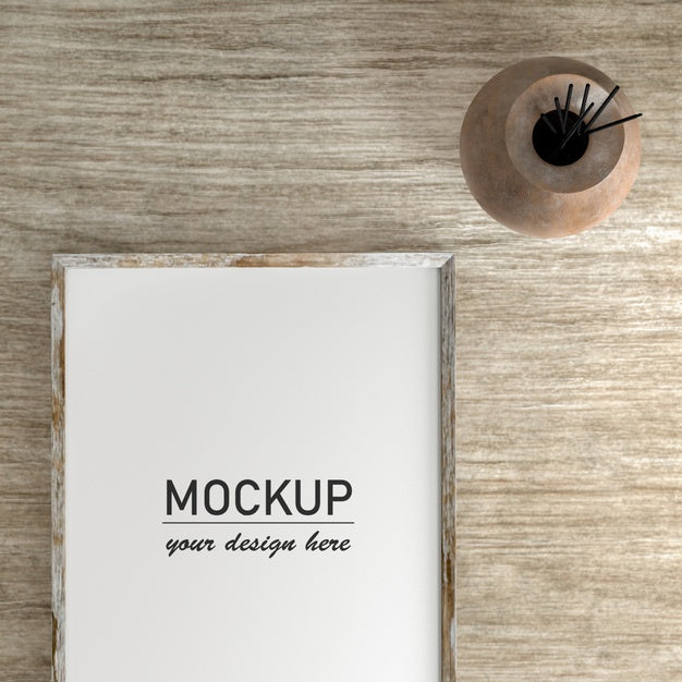 Top View Of Frame Decor With Vase Psd