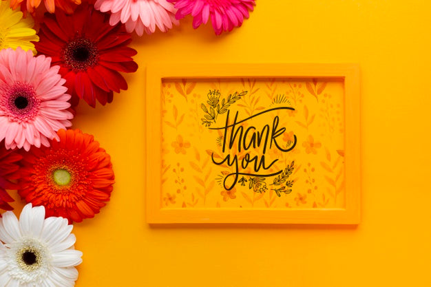 Top View Of Frame Mock-Up On Yellow Background Psd