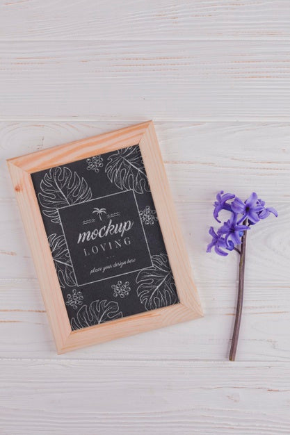 Top View Of Frame Mock-Up With Hyacinth Flower Psd