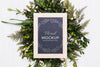 Top View Of Frame Mock-Up With Vegetation Wreath Psd