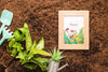 Top View Of Frame On Soil With Plants And Tools Psd