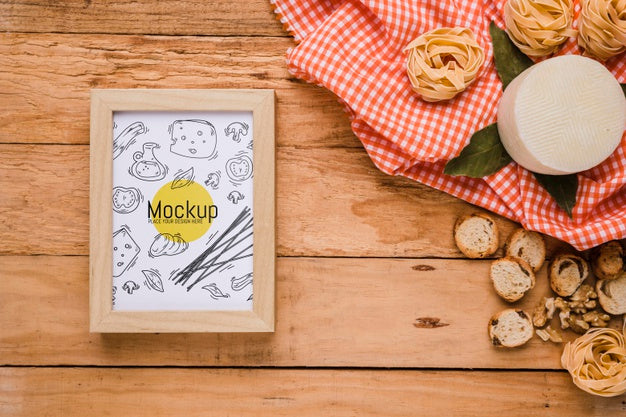 Top View Of Frame With Cheese And Walnuts Psd