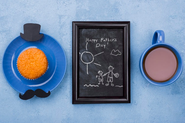 Top View Of Frame With Coffee And Cupcake For Fathers Day Psd