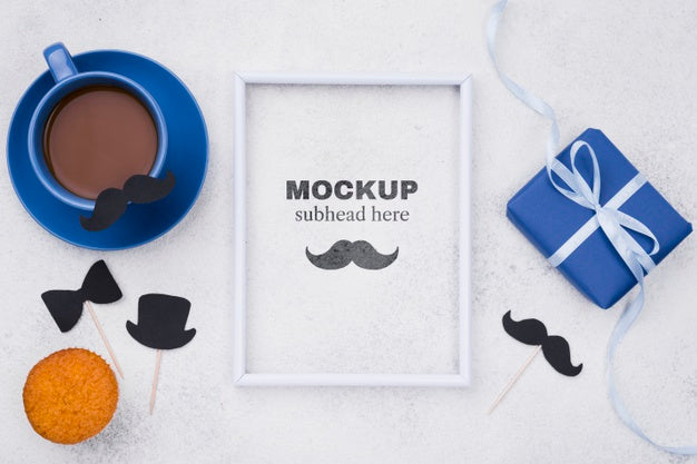 Top View Of Frame With Coffee And Gift For Fathers Day Psd