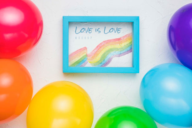 Top View Of Frame With Colorful Balloons Psd