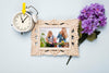 Top View Of Frame With Flowers And Clock Psd