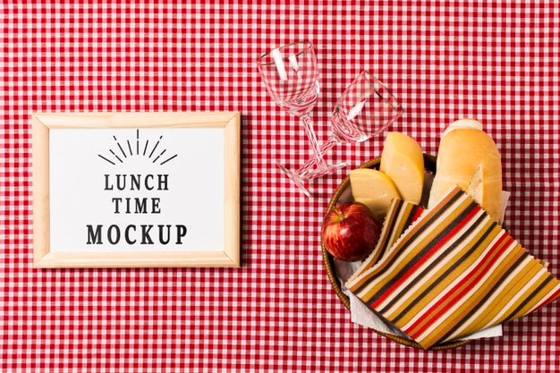 Top View Of Frame With Glasses For Picnic Psd