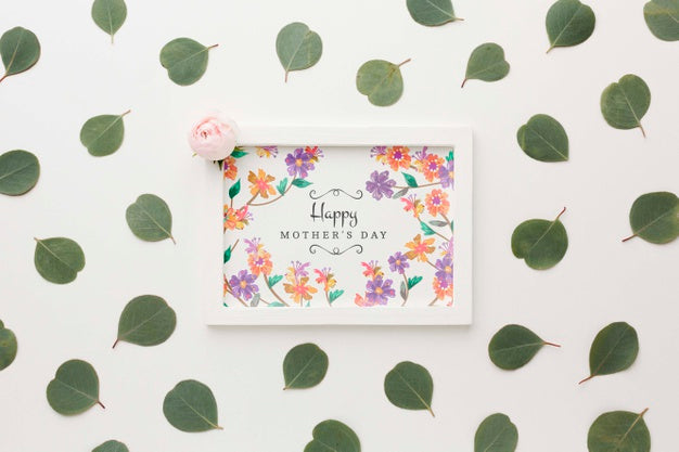 Top View Of Frame With Leaves And Rose Psd