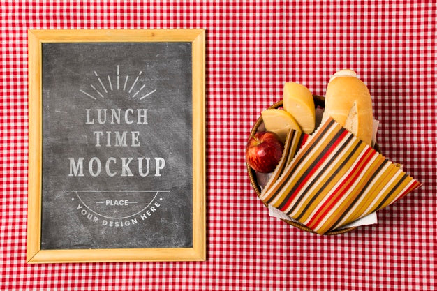 Top View Of Frame With Plate For Picnic Psd