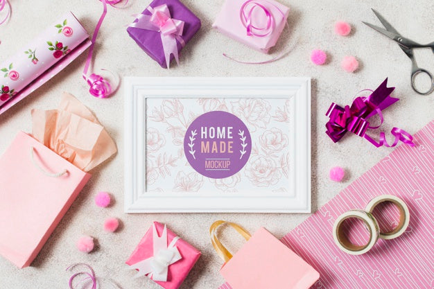 Top View Of Frame With Presents Psd