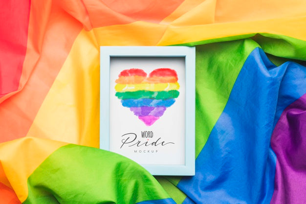 Top View Of Frame With Rainbow Colored Fabric Psd