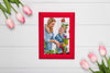 Top View Of Frame With Spring Tulips Psd
