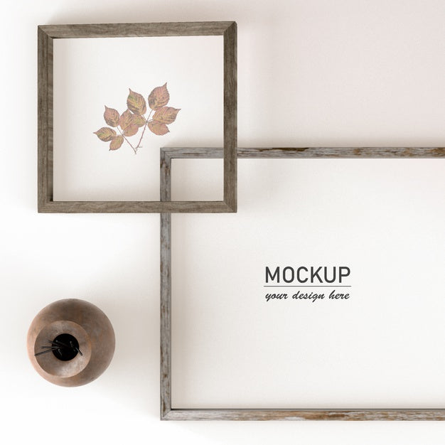Top View Of Frames For House Decor With Vase Psd