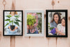 Top View Of Frames On Wooden Background Psd