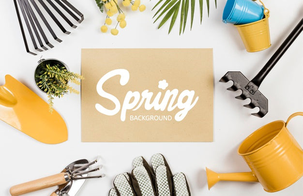 Top View Of Gardening Tools With Plants Psd