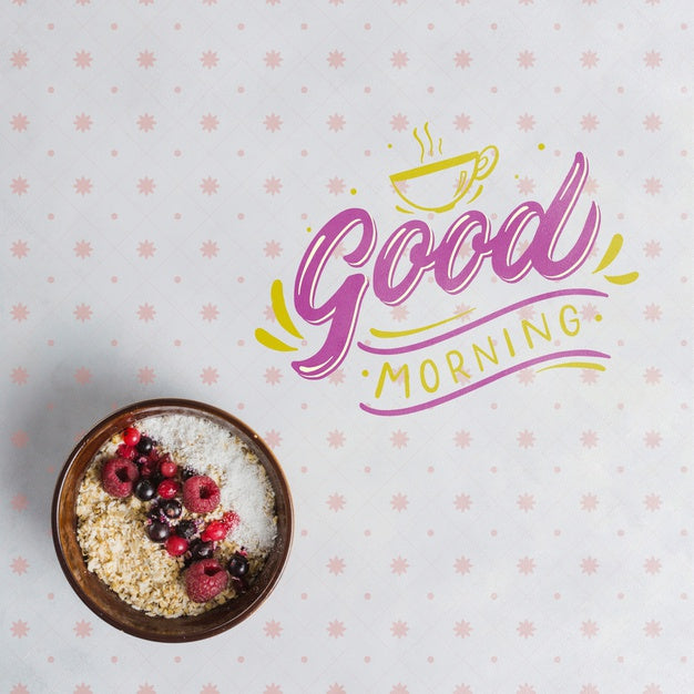 Top View Of Granola Bowl With Forest Fruits Psd