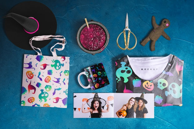 Top View Of Halloween Scene Creator Elements Psd