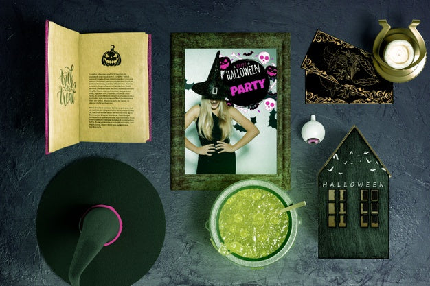 Top View Of Halloween Scene Creator Mock-Up Psd