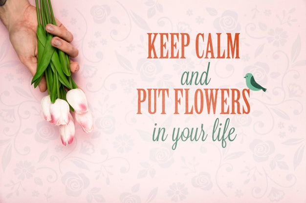 Top View Of Hand Holding Spring Tulips Psd