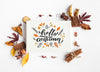 Top View Of Hello Autumn Paper And Colorful Leaves Psd