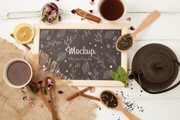 Top View Of Herbal Tea Concept Mock-Up Psd