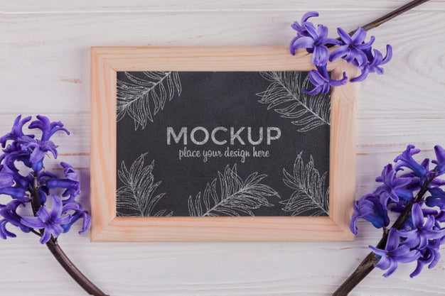 Top View Of Hyacinth Flowers With Frame Mock-Up Psd