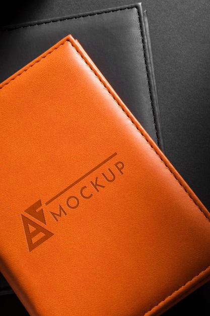 Top View Of Leather Agendas Mock-Up Psd