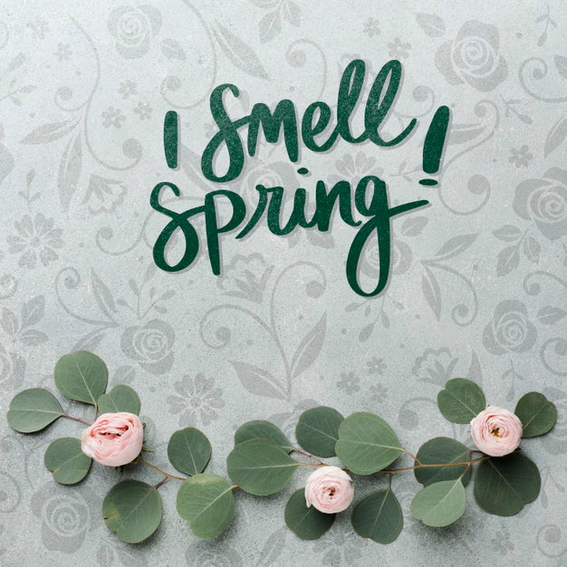 Top View Of Leaves And Spring Roses Psd