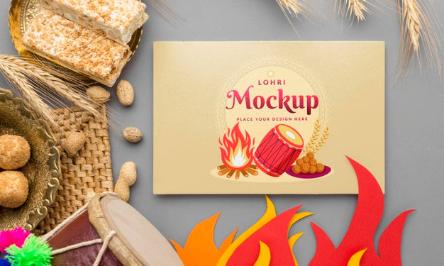 Top View Of Lohri Concept Mock-Up Psd