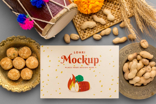 Top View Of Lohri Concept Mock-Up Psd