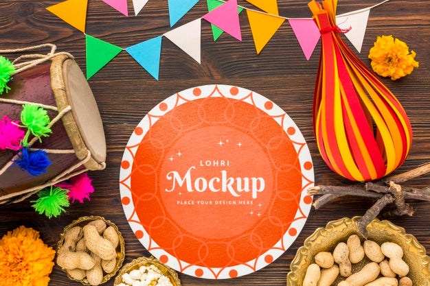 Top View Of Lohri Concept Mock-Up Psd