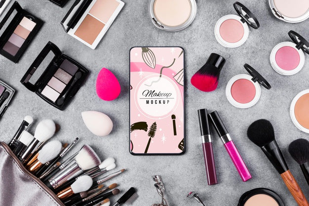 Top View Of Makeup Mock-Up Concept Psd