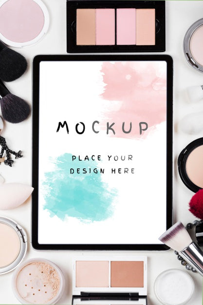 Top View Of Makeup Mock-Up Concept Psd