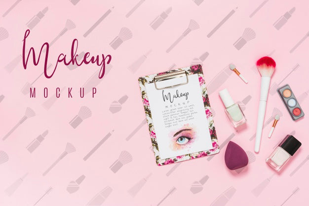 Top View Of Makeup Mock-Up Concept Psd