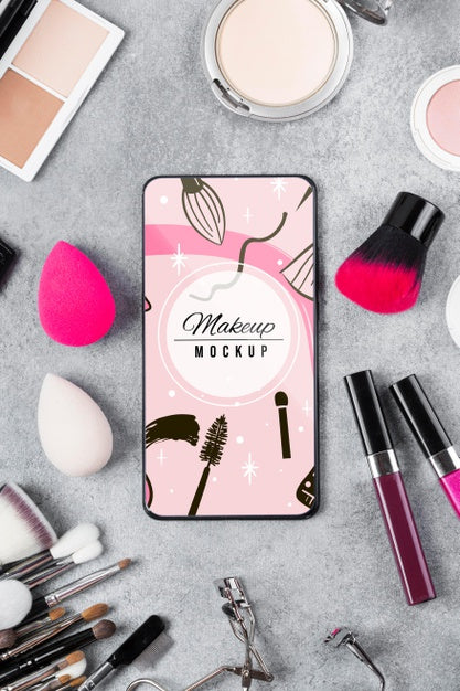 Top View Of Makeup Mock-Up Concept Psd