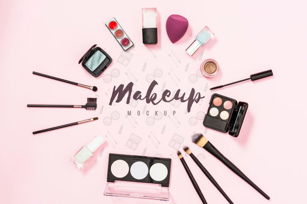 Top View Of Makeup Mock-Up Concept Psd
