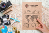 Top View Of Map Mock-Up Traveling Essentials Psd
