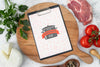 Top View Of Meat With Menu And Tomatoes Psd