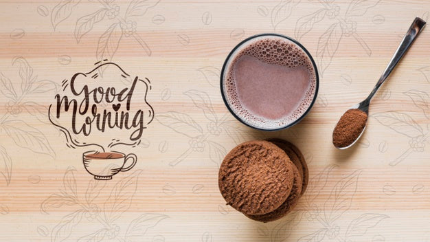 Top View Of Milk With Cocoa On Table Psd