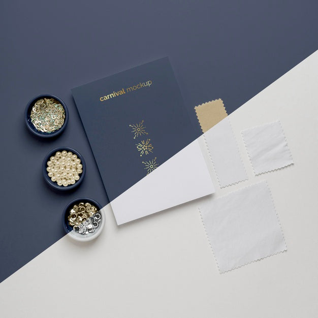 Top View Of Minimalistic Carnival Invitation With Assortment Of Beads Psd