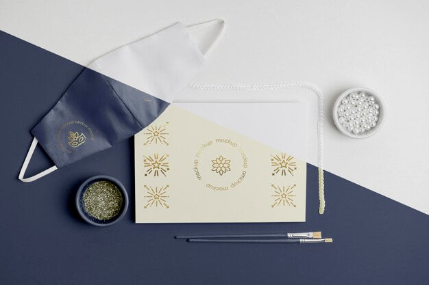 Top View Of Minimalistic Carnival Invitation With Beads And Face Mask Psd