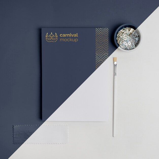 Top View Of Minimalistic Carnival Invitation With Beads And Paint Brush Psd