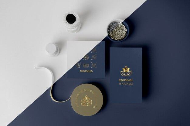 Top View Of Minimalistic Carnival Invitation With Beads, Thread And Tape Psd