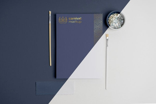 Top View  Of Minimalistic Carnival Invitation With Paint Brush And Beads Psd