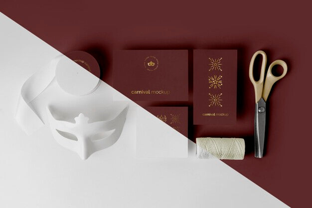 Top View Of Minimalistic Carnival Invitation With Tape And Scissors Psd
