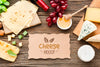 Top View Of Mock-Up Assortment Of Locally Grown Cheese With Grapes And Wine Psd