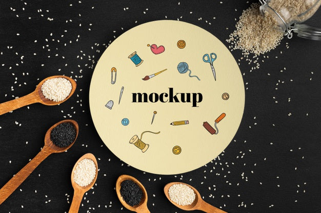 Top View Of Mock-Up Frame Design With Condiments Psd