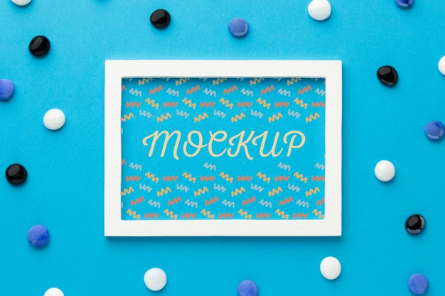 Top View Of Mock-Up Frame With Decorations Psd