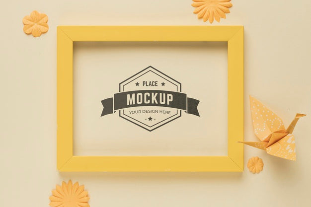 Top View Of Mock-Up Frame With Paper Decorations Psd
