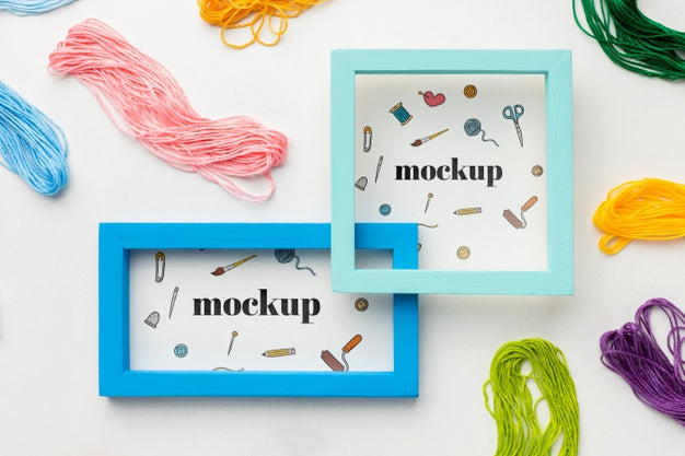 Top View Of Mock-Up Frames Design With Thread Psd